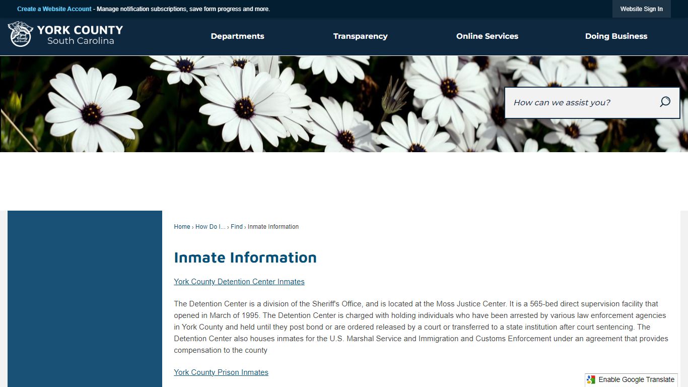 Inmate Information | York, SC